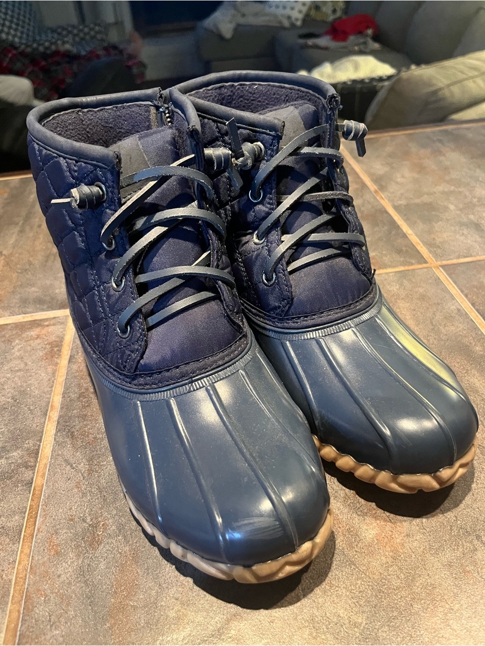 SO Navy and Tan Women’s Sperry-like Winter Duck Boots